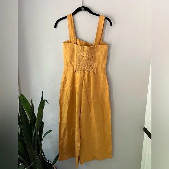 NEW REFORMATION TYLER BUTTON LINEN JUMPSUIT IN OCHRE 4 - Picture 7 of 7